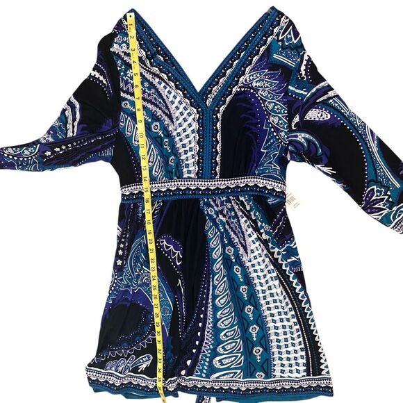 New ECI Blue Black Dress XXL Stretch V Neck Tie Back Office Date Night Church - Picture 10 of 11